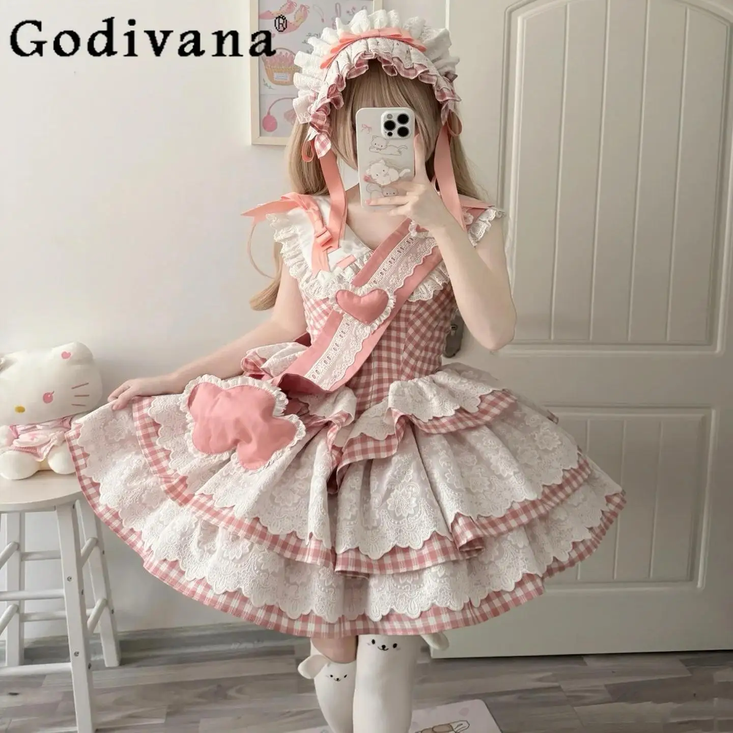 

Original Soft Girls Pink Lolita Cute Princess Dress Dress Women's Summer Sweet Y2k Ruffle Edge Flying Sleeves Suspender Dress