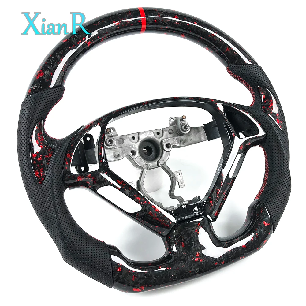Red Forged Carbon Fiber Luxury Sports Steering Wheel with Black Perforated Leather & Red Paddles for Infiniti G37 G35 Q50 view 3