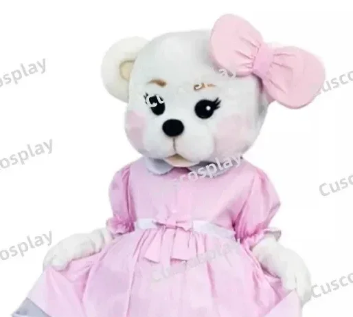 زي تميمة دب وردي للبالغين ، تأثيري أنيمي ، فستان أبيض ، عيد الهالوين ، حفلة كرنفال ، أحداث ، هدية عيد الميلاد