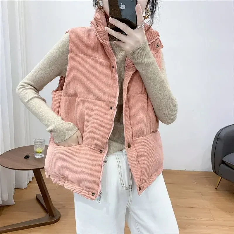 Warm Solid Color Waistcoat Woman Working Insulated Winter Clothing Trend 2024 Padded Cotton Vest for Women Clothes Fashion Cheap