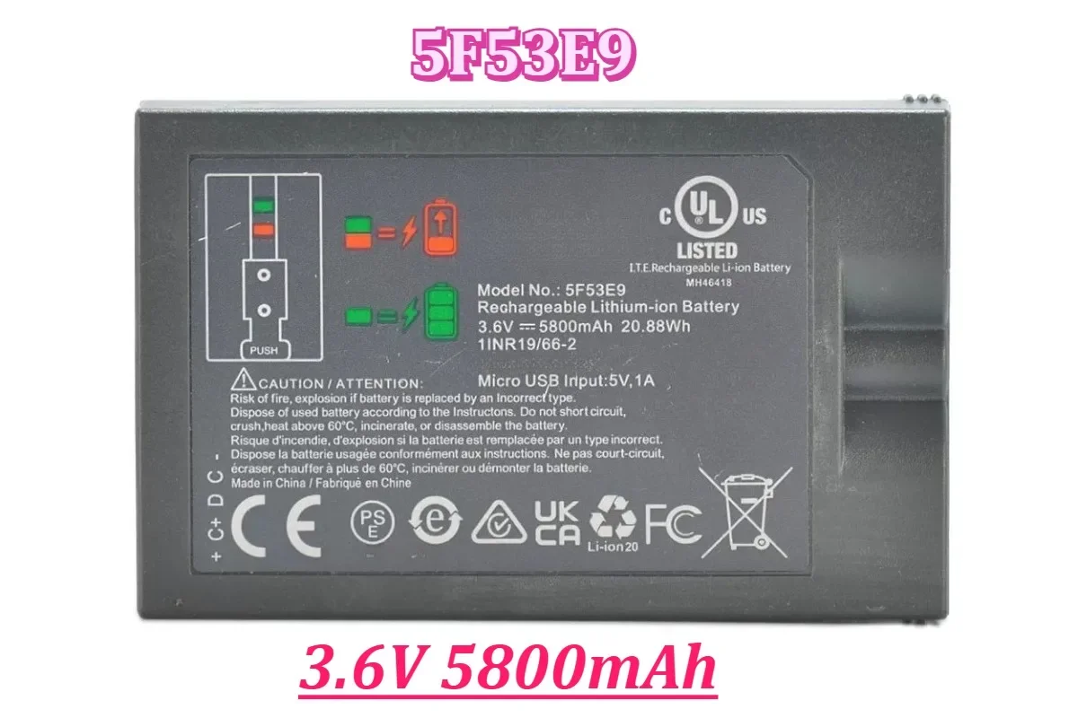5AT3S3 5F53E9 3.6V 5.8Ah Micro USB Li-ion Battery For Ring Spotlight/Stick Up/Peephole Cam Solar Floodlight Doorbell 2/3/3+/4