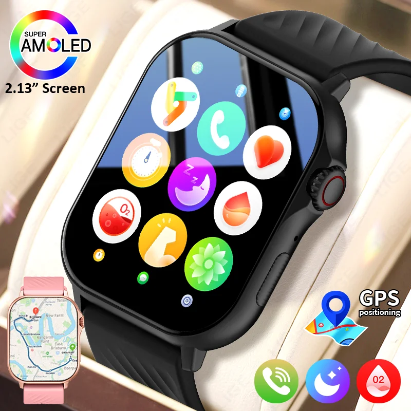 

LIGE 2025 GPS Smart Watch 2.13" AMOLED HD Display Heart Rate Blood Pressure Make Receive Phone Calls Smartwatch For Men Women