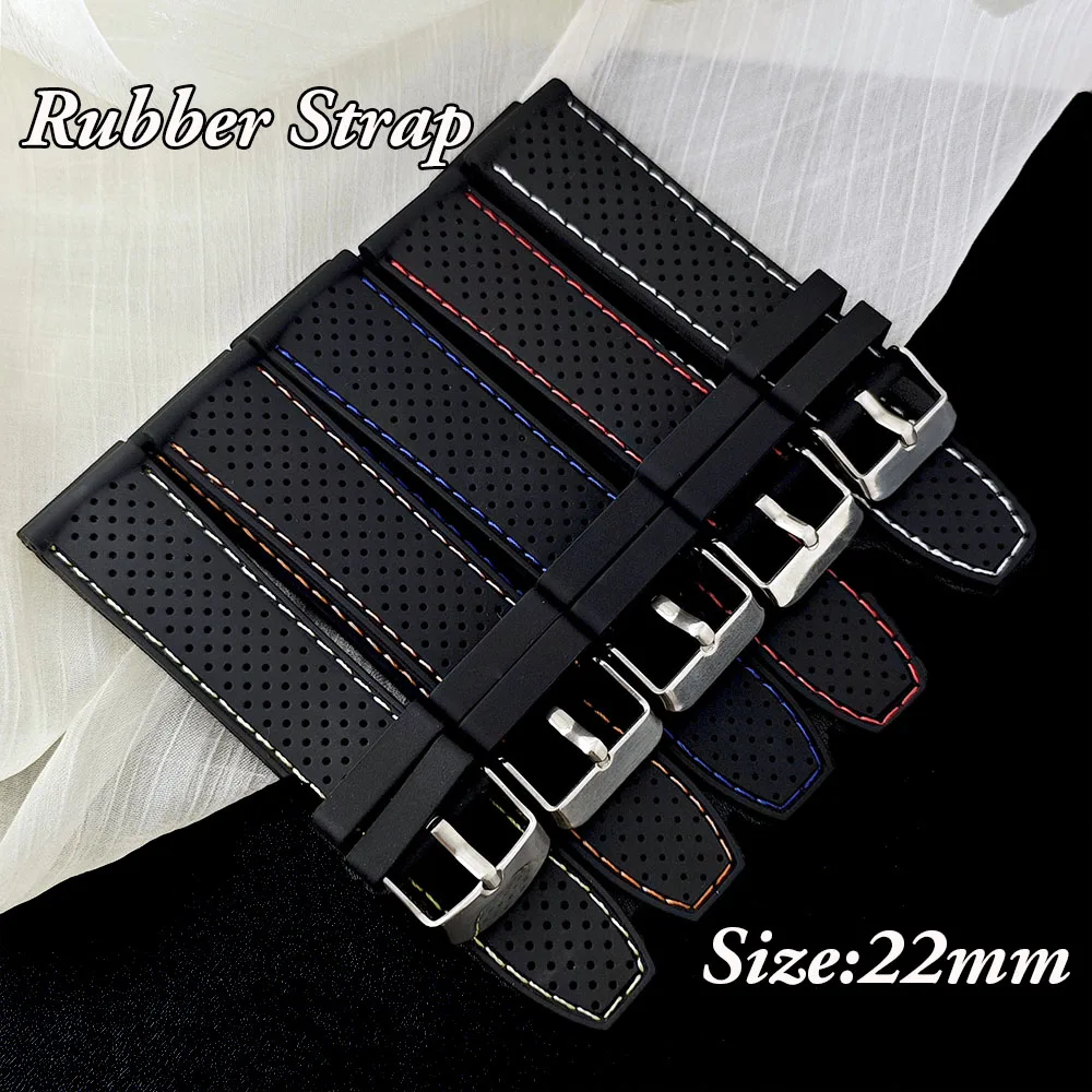 

Ремешок 22 мм, высококачественный черный ремешок, мужские автоматические часы, резиновый спортивный ремешок, водонепроницаемые аксессуары для часов
