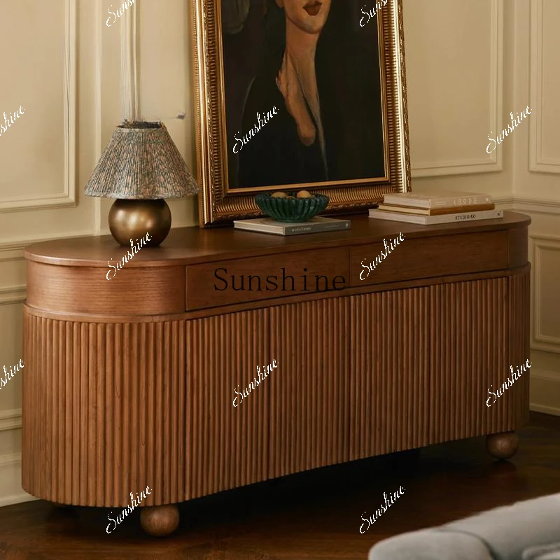 Medieval solid wood dining side against the wall integrated storage living room storage high-end decorative cabinet  FT