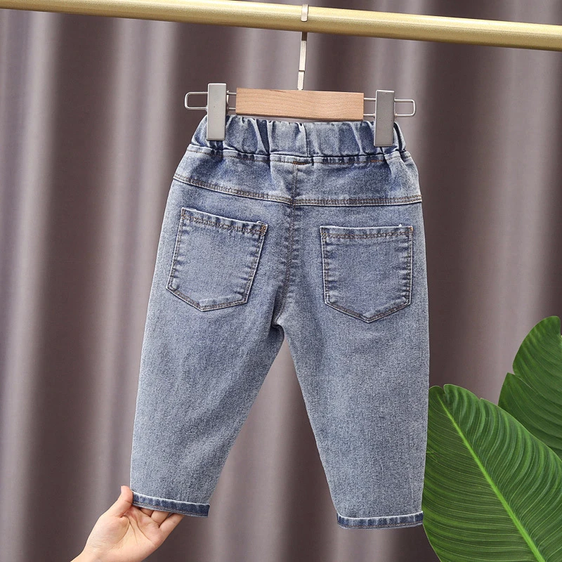 Ienens primavera jeans meninas calças retas denim calças casuais crianças roupas 1-5 anos bebê estiramento cintura elástica bottoms