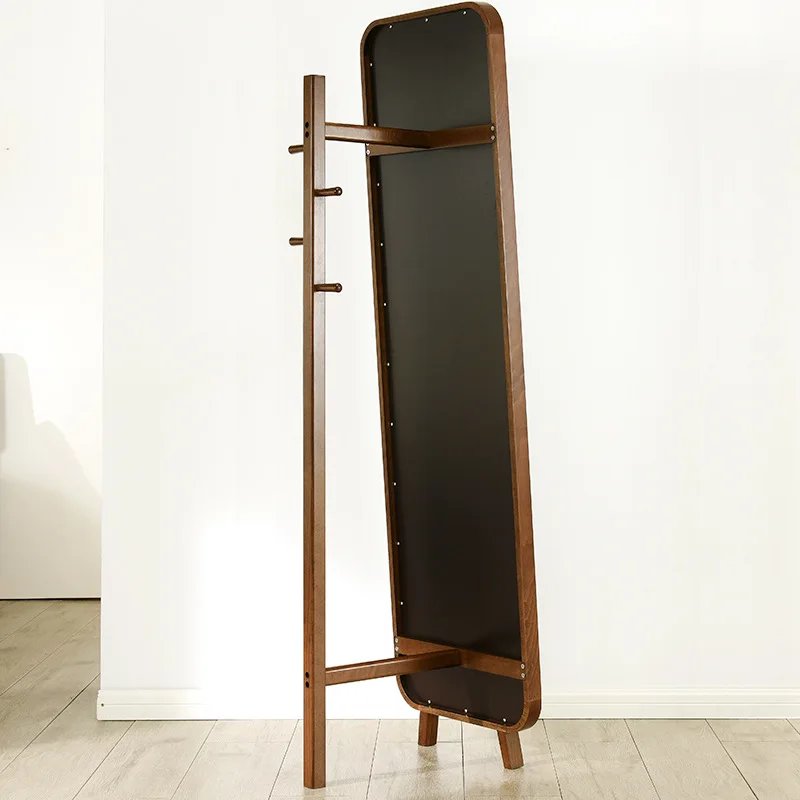Solid wood dressing household simple modern floor fitting mirror with coat rack