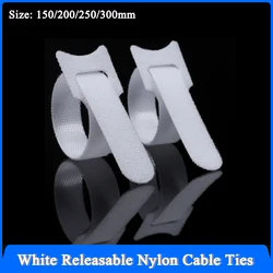 White Releasable Cable Ties Wire Organizer 150 200 250 300mm Nylon Hook Loop Straps Wrap Zip Bundle Bandage Tie Plastics Fasten
