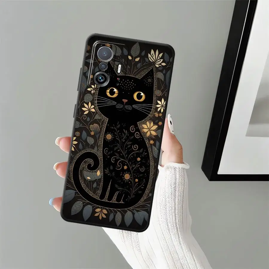 Cartoon-Katzenhülle für Xiaomi Mi 12X 11 12 13 Lite 13 14 15 Pro 10T 11T 12T Pro Schwarze weiche Handyhülle