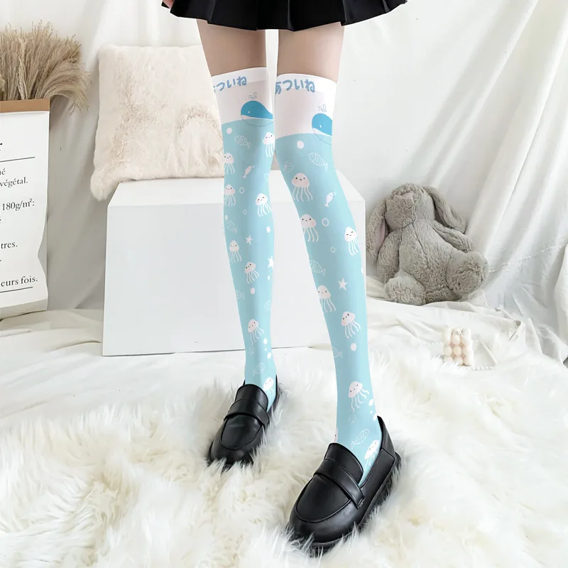 Cosplay Student Kawaii Lolita 3D Digital Printed Sweet Stockings Girl JK Stockings Props Accessories Anime Tight High Over Knee