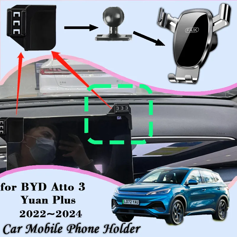 Uchwyt samochodowy do BYD Atto 3 2023 Yuan Plus 2022 2024 Air Vent Automatyczny uchwyt na telefon komórkowy Uchwyt na telefon komórkowy Stojak grawitacyjny Akcesoria