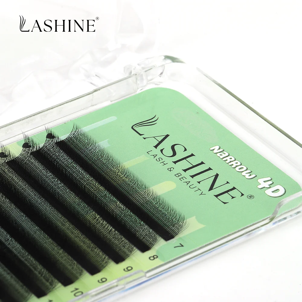 Lashine 4DW Wąskie Kępki Rzęs Przedłużanych 12 Rzędów 0.07mm C/D/M Curl MIX 7-14mm Ręcznie Robione Gotowe Kępki Objętościowe Miękkie Naturalne Rzęsy