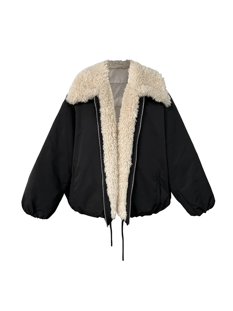 معاطف أنيقة من صوف الضأن والقطن للنساء مع طية صدر السترة وسحاب سترة سميكة ودافئة ملابس خارجية سترة عصرية للسيدات لشتاء 2025 جديد #5