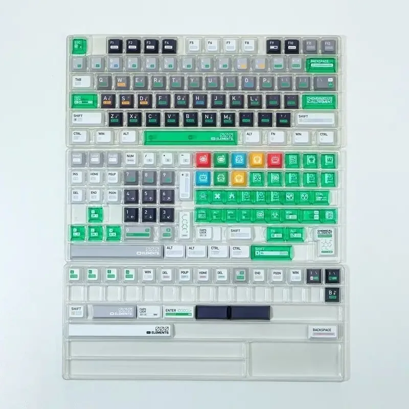 غطاء مفاتيح أصلي PBT + PC كيميائي 003 مع مكمل أخضر شفاف 173 غطاء مفاتيح #6
