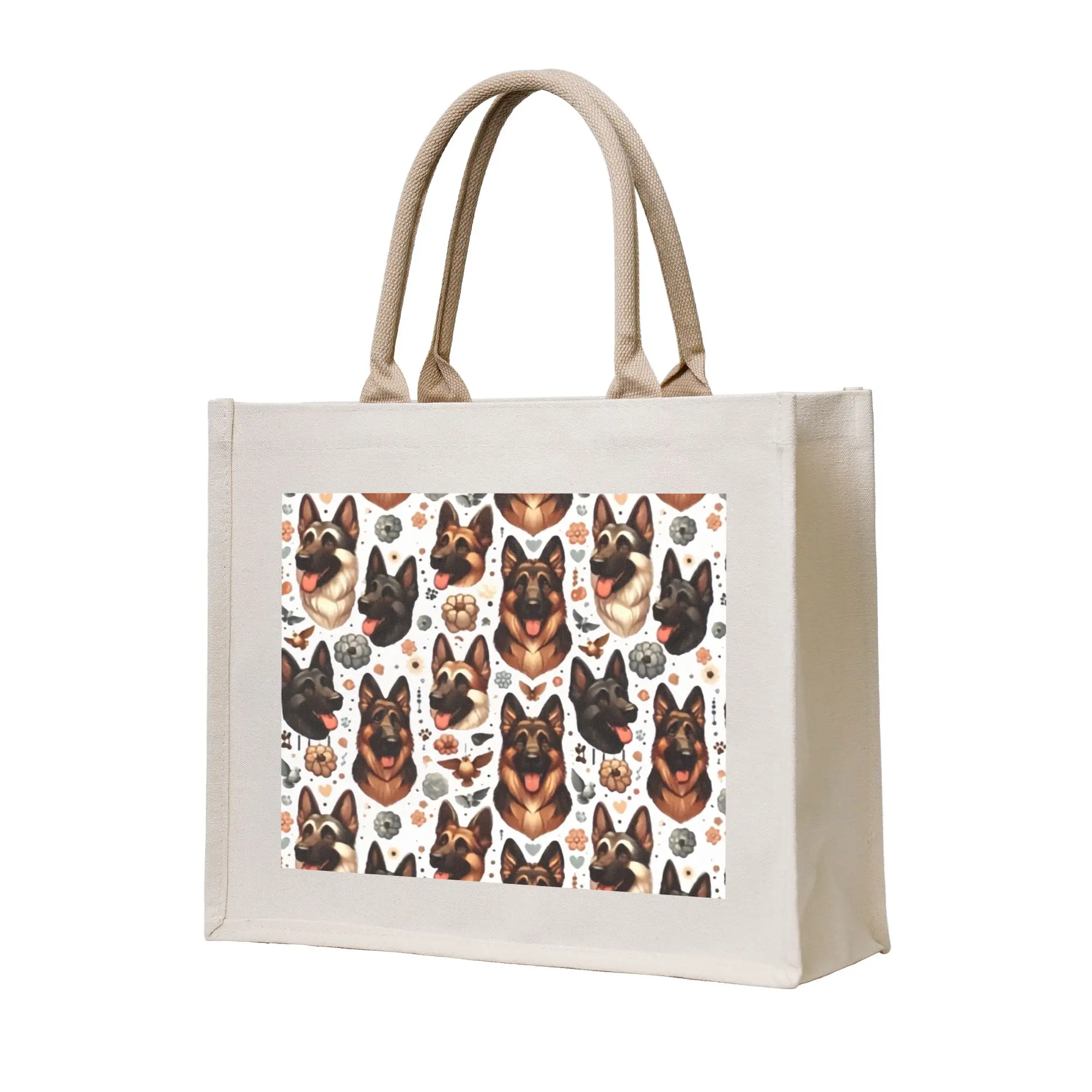 Custom Kawaii German Shepherd Dog  Shopping Bag Women Portable Large Capacity Groceries Pet Lover Owner  Tote Shopper Bags