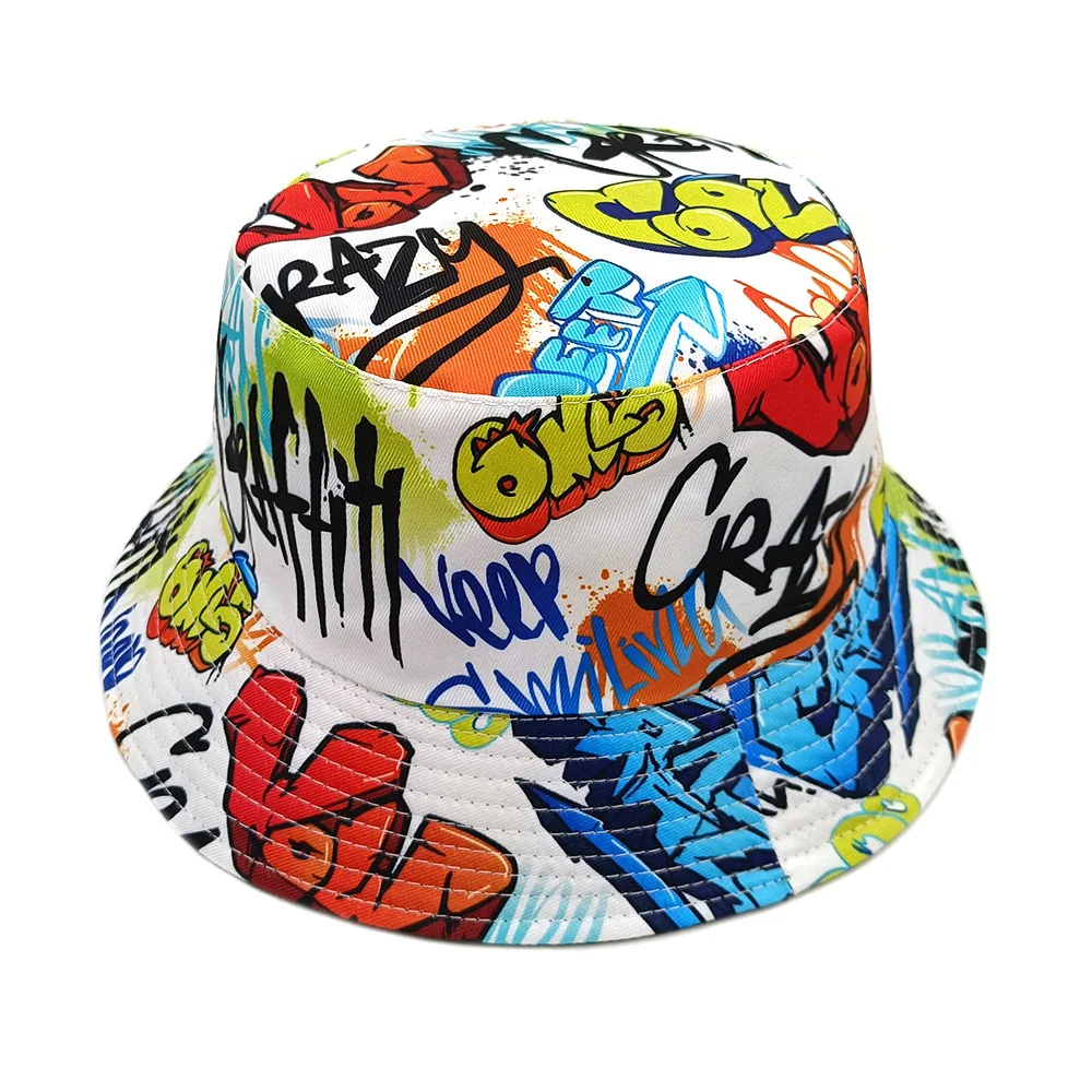 Unisex Graffiti Bucket Hat, Hip Hop Street Style Fisherman Cap for Men Women, Summer Outdoor Travel Beach Sun Protection Panama