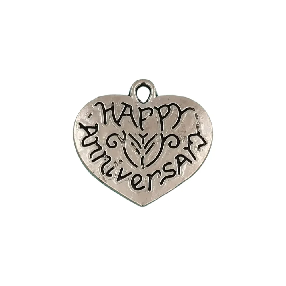 

100Pcs Alloy Heart Happy Anniversary Charms Pendants For Jewelry Making Necklace DIY Accessories A-872