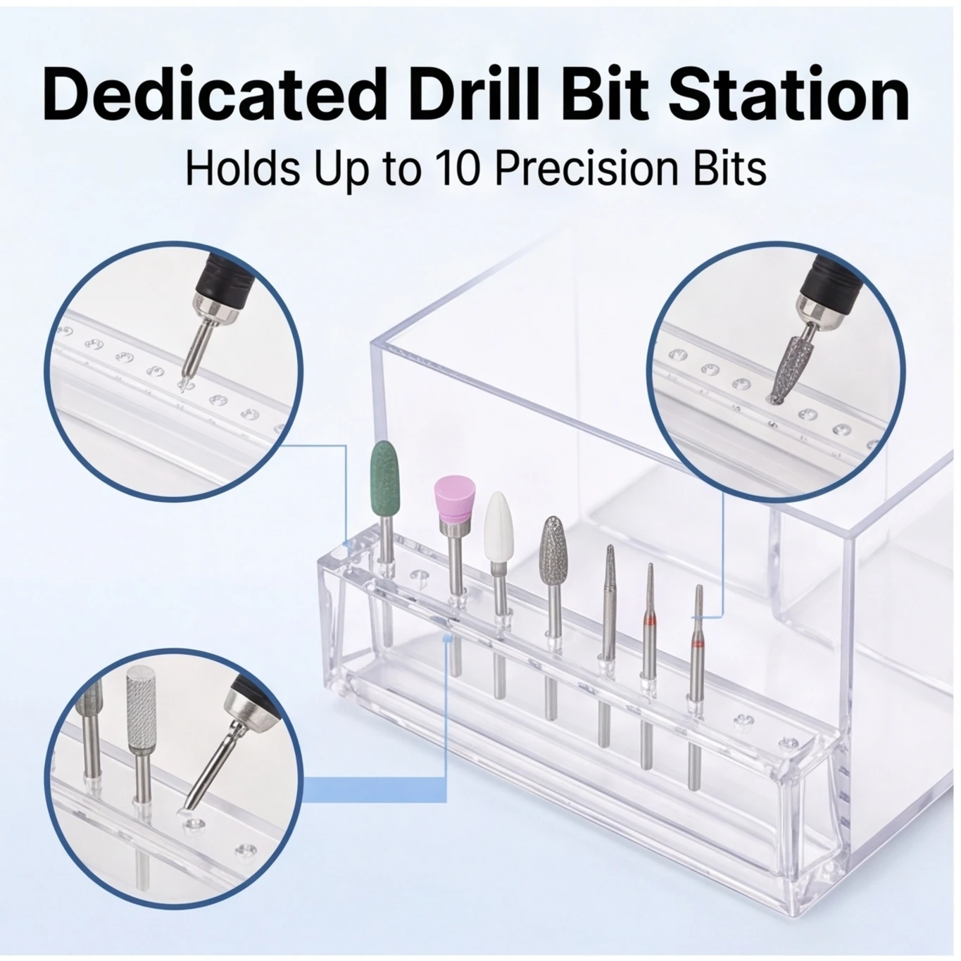 Clear Acrylic Nail Display Box – Transparent Holder & Organizer for Drill Bits & Manicure Tools, 1PC