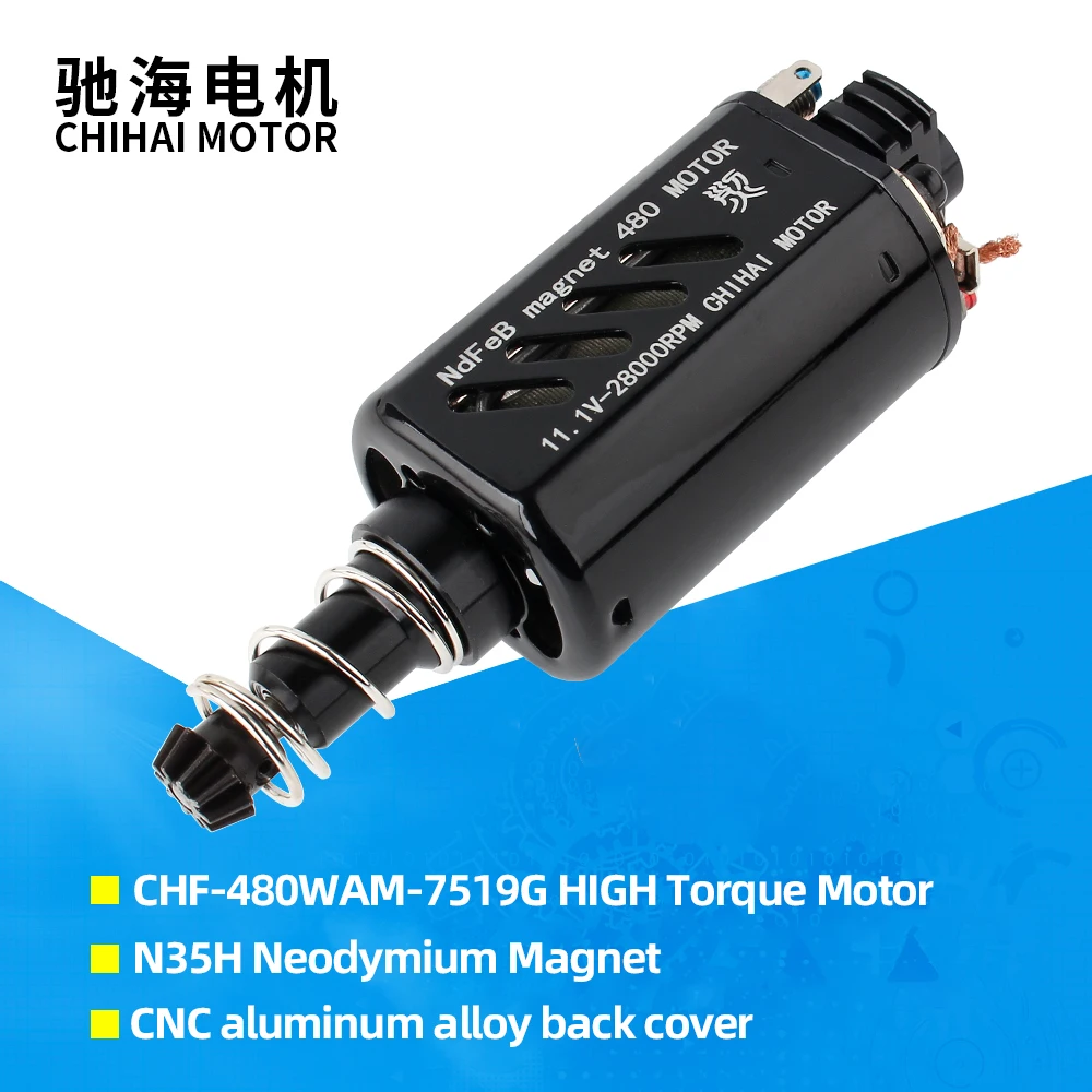 CHF-480WAM-7519G CNC 19TPA 28000RPM High Torque Heat Dissipation Type Motor for Airsoft AEG Gel M4 / M16/ MP5 / G3 / P90 AK G36