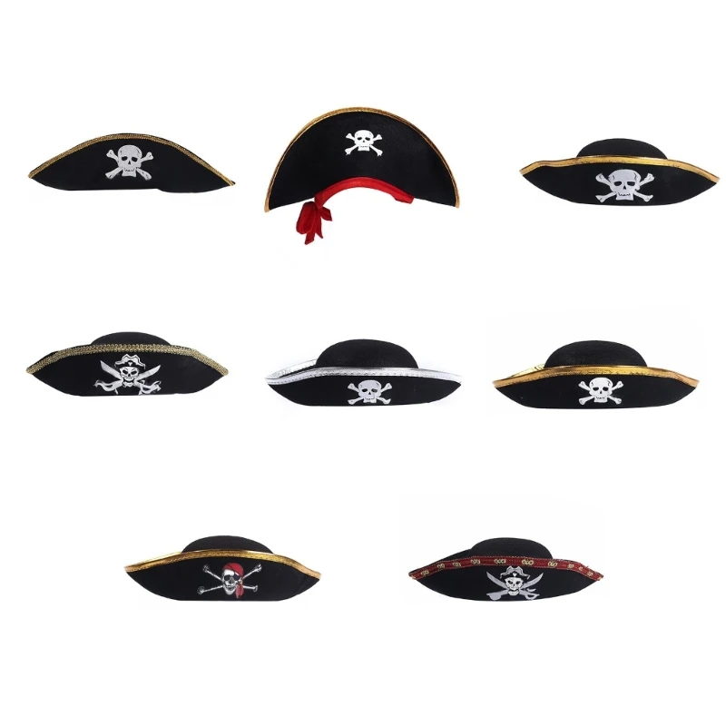 Tricorne Hat Stage Shows Captain Hat Halloween Role Playing Hat Headpiece Pirate Costume Hat for Stage Performers Dropshipping