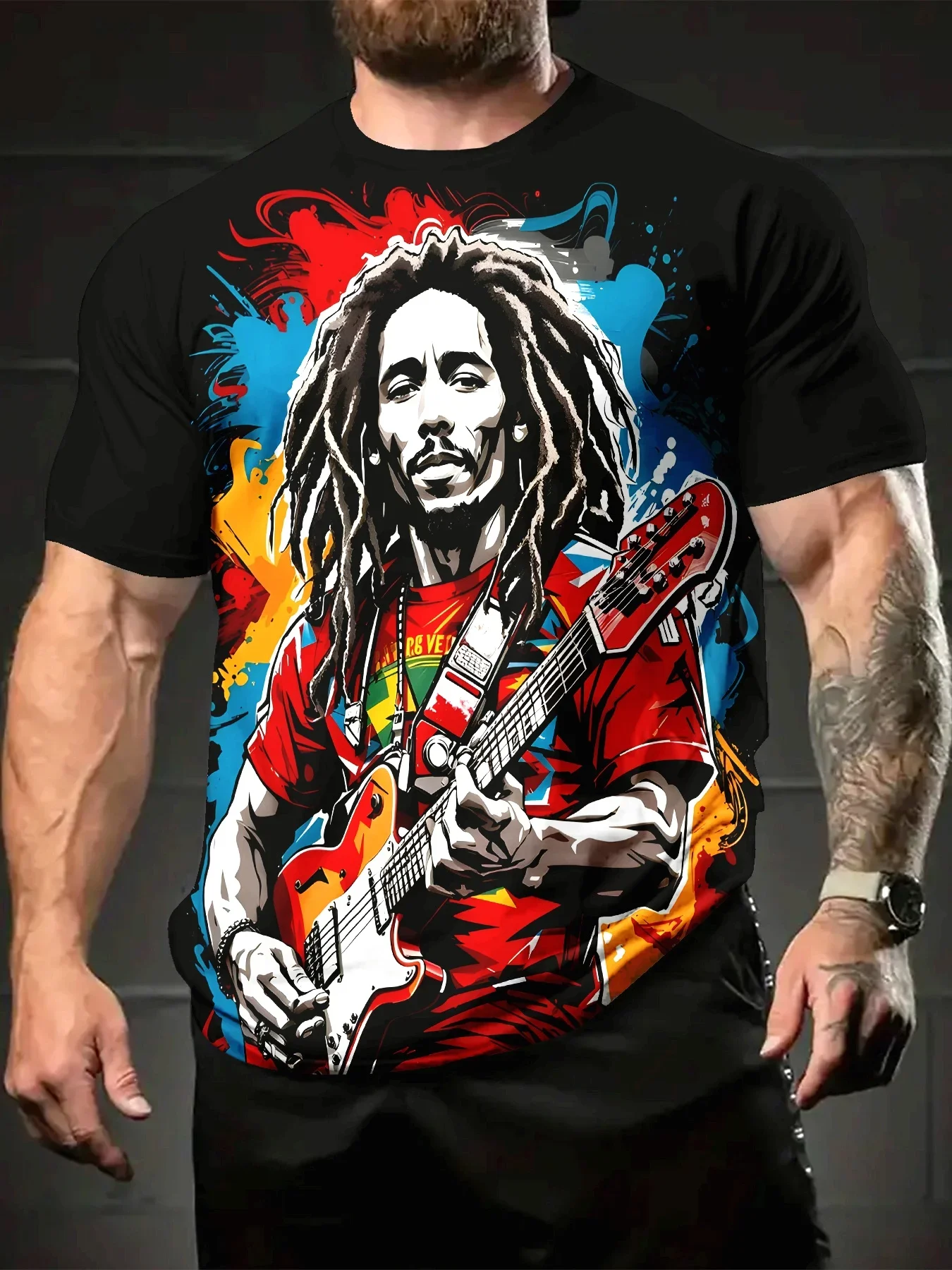 

Мужской красочный цифровой принт, повседневный топ с круглым вырезом для музыкальных фестивалей, повседневная одежда, повседневный комфорт, экспресс-дизайнBold