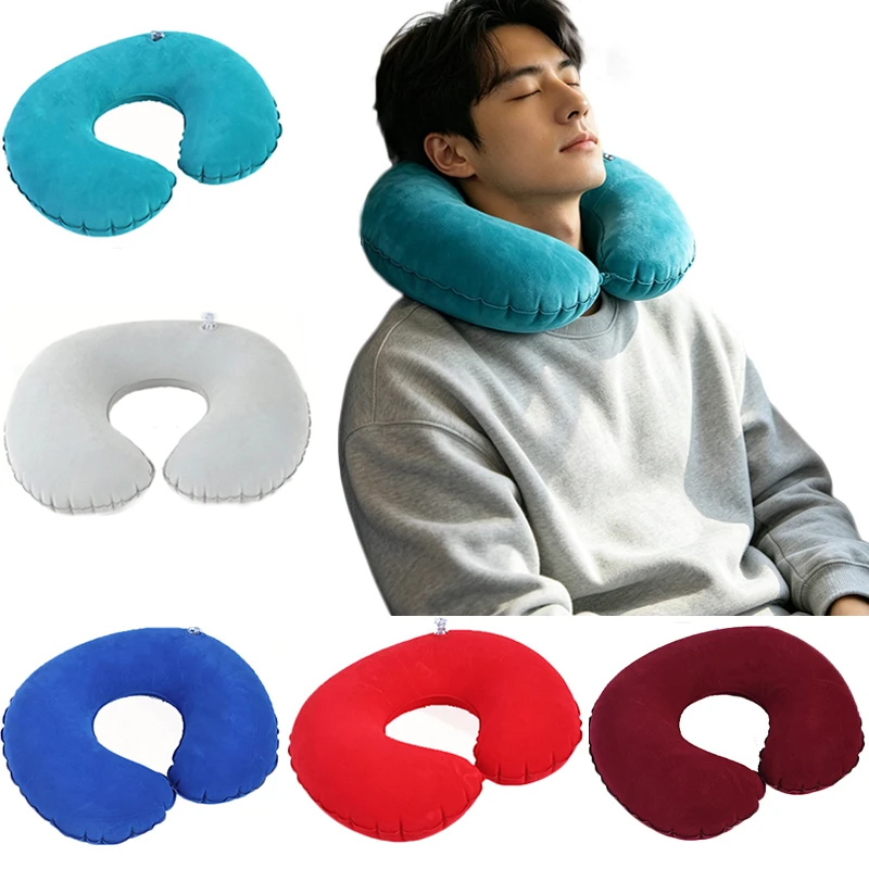 Inflatable Travel Pillow C-shaped Airplane Neck Pillow Cervical Orthopedic Protection Pillow Outdoor Portable Foldable Pillow