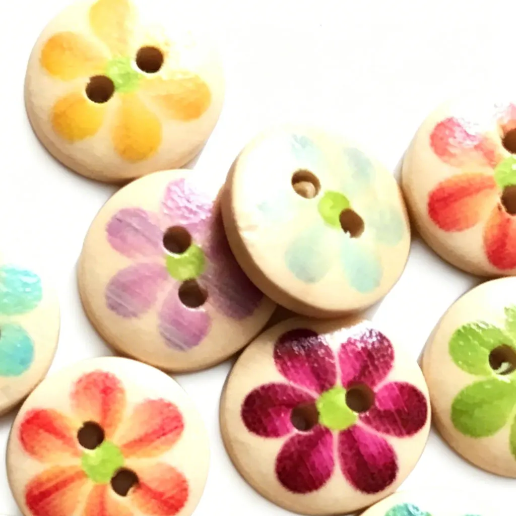 300PCS 15MM 2-hole Cartoon Cat Handmade DIY Craft Clothing Decoration Wooden Buttons Flower Grass Buttons Clothing Accessories