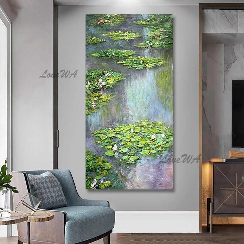 Latest Design Unframed Abstract Monet Water Lily Canvas Oil Painting Wall Art Reproduction Pieces For Living Room Decoration