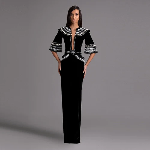 Encantadores vestidos para madre de la novia con cuentas, media manga, cuello redondo, exquisitos abalorios, sirena, largo hasta el suelo, vestidos personalizados para fiesta