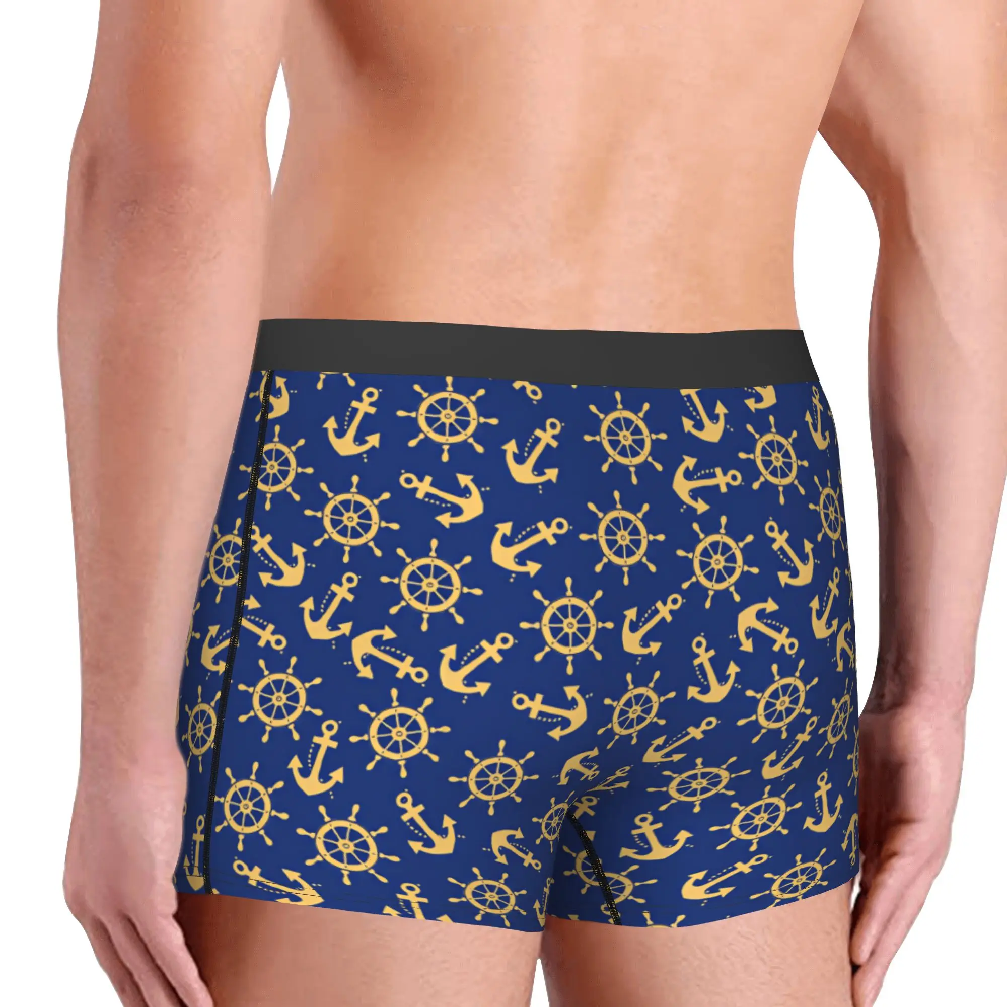 Nautical Nautical Navy Blue yellow Anchors Boxers Shorts Men's  Briefs Underwear Novelty Underpants