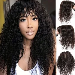 B 13X15Cm Zijden Top Basis Clip In Topper Curly Vrouwen Toupetje Met Pony Ademend En Zacht Echt Menselijk Haarstuk Bruin Kleur