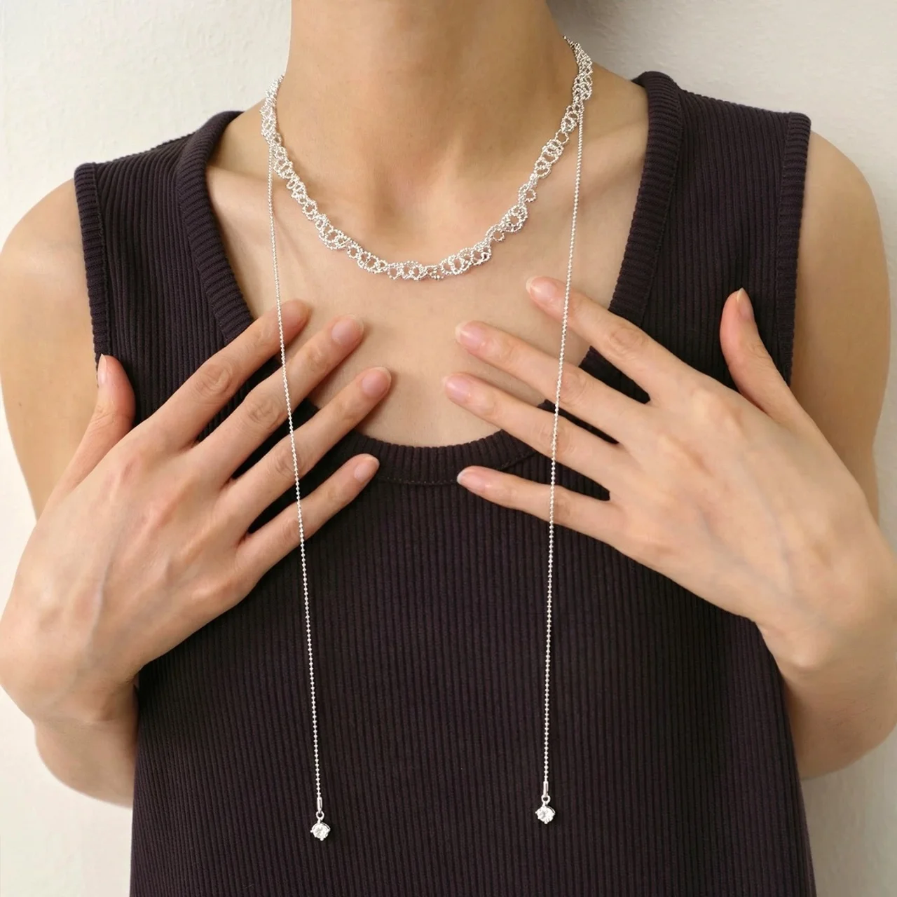Vintage Non-fading Silver Plated Metal Hand‑Woven Jewelry Set Hollow Lace Filigree Necklace/Bracelet Prong‑Set CZ Layer Jewelry