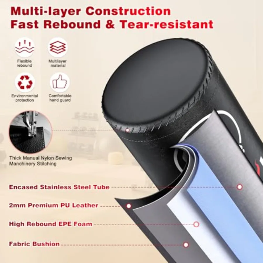 Sarung Tinju Berdiri Bebas untuk Dewasa, Sarung Tinju Berat dengan Alas Stabil Termasuk Sarung Tinju 12oz dan Pelindung Pergelangan Tangan, Ideal untuk MMA