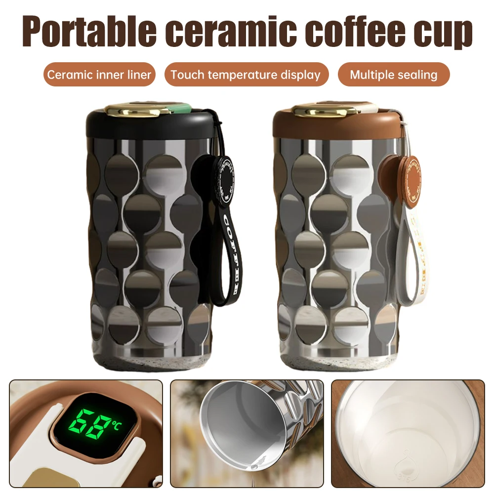 

410ML Smart Thermos Bottle Stainless Steel Vacuum Flask with LED Temperature Display and Ceramic Liner Leakproof Coffee Mug