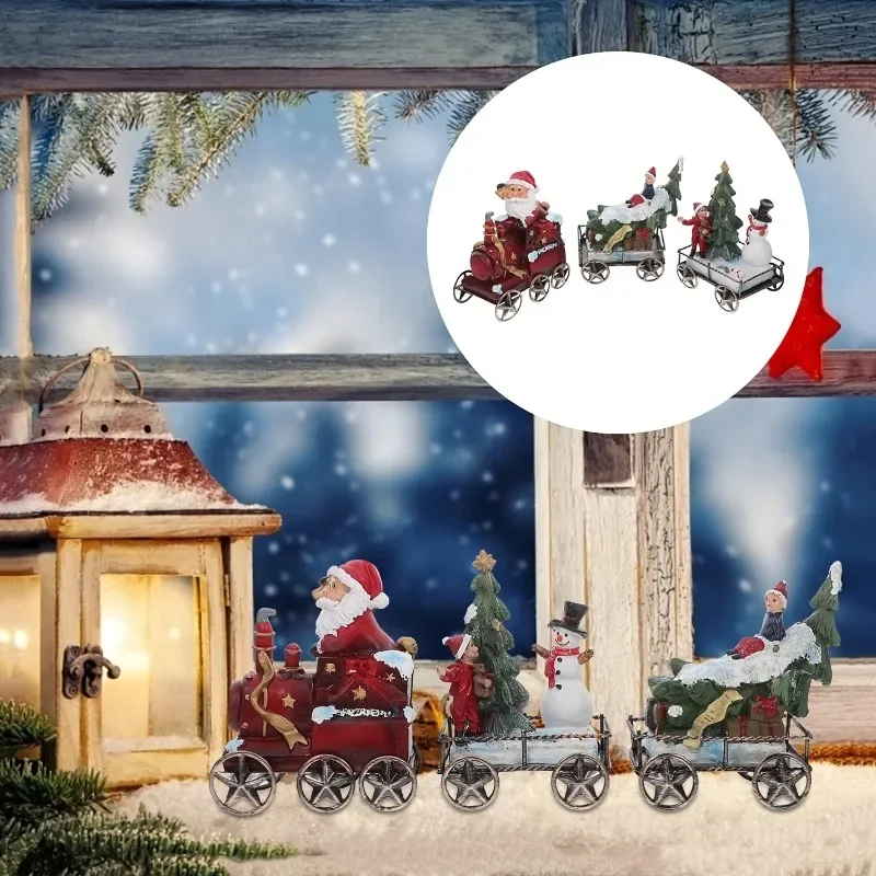 3pcs Resin Christmas Train Set Santa Claus Train Snowman Christmas Tree Ornament Home Fireplace and Dining Table Xmas Decor 2025