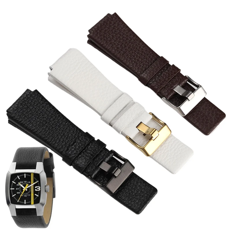 For Diesel DZ1089 DZ1123 DZ1132 Watch Strap Black Brown White 30X22mm 28x22mm Convex Mouth Genuine Leather Watchband big size