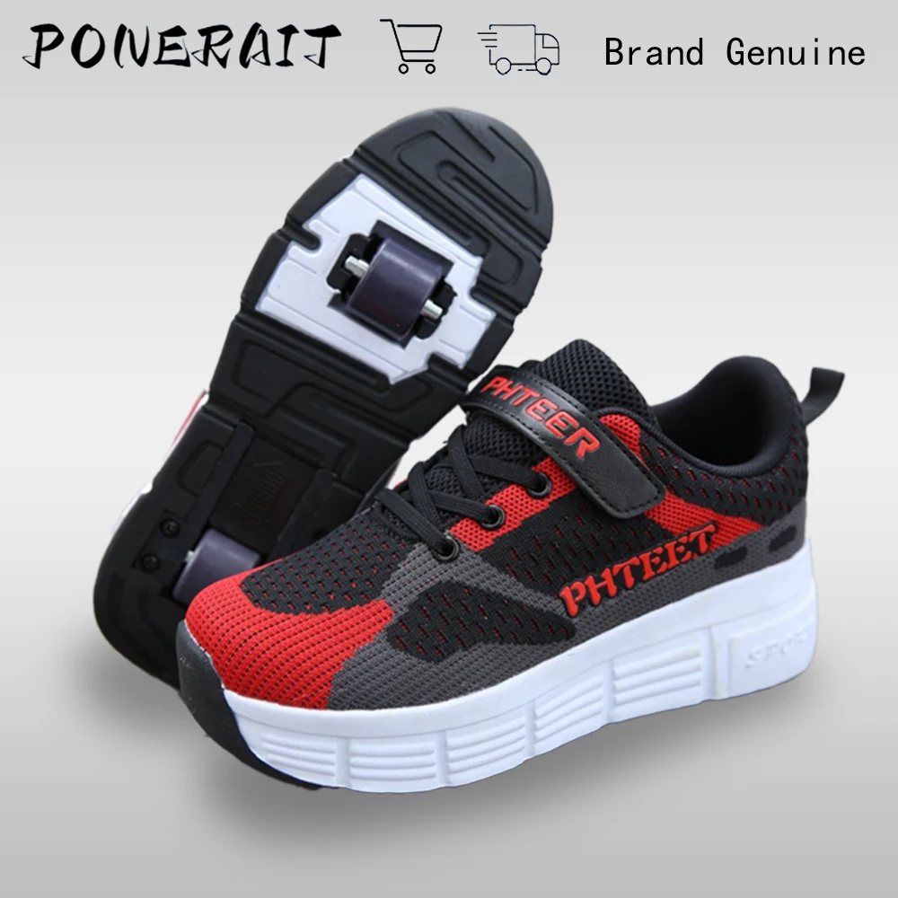 

PONERAIT Deformable Retractable Roller Skates Double Wheel PU Upper Adult Casual Walking Shoes Boys Girls Sports Shoes Skates