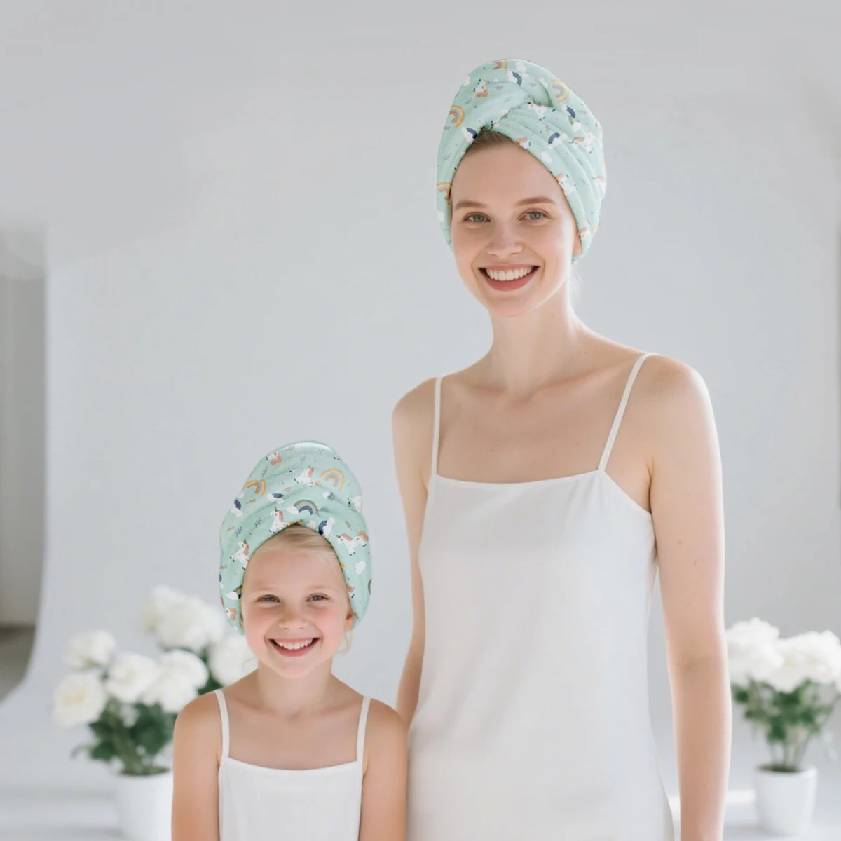 

Unisex Quick-Drying Microfiber Hair Towel Water-Absorbent Wipe for Adults Kids&Baby with Cute Bear Button Tropical Style Print