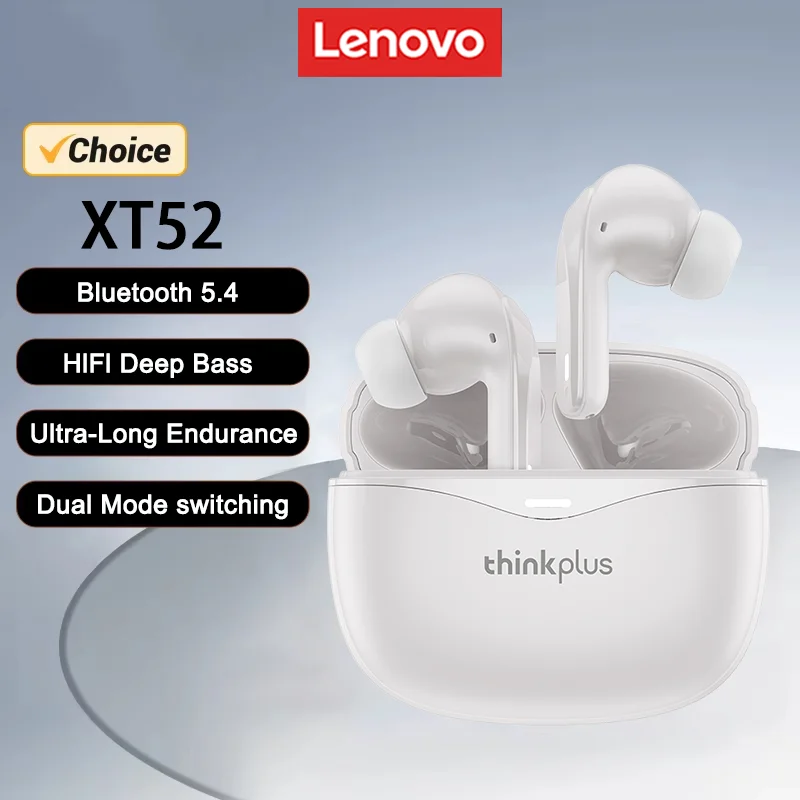 Choice Lenovo XT52 TWS Bluetooth V5.4 Headset HD Call HIFI Stereo Sound Sports Earbuds Long Endurance Noise Reduction Headphones