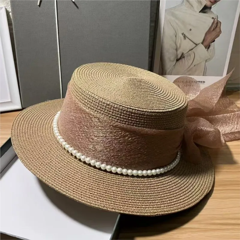 

Flat-topped top hat ribbon seaside vacation travel female