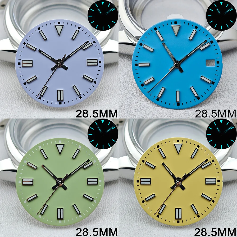 

28.5mm single/no calendar dial with blue glow in the dark and hands, suitable for NH 35/2815/2836 movement watch accessories