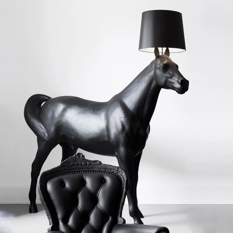 Nordic Horse Statue Standing Lamp Hotel Modern Led Animal Resin Sculpture Floor Lamps Villa Exhibition Hall Art Decoration