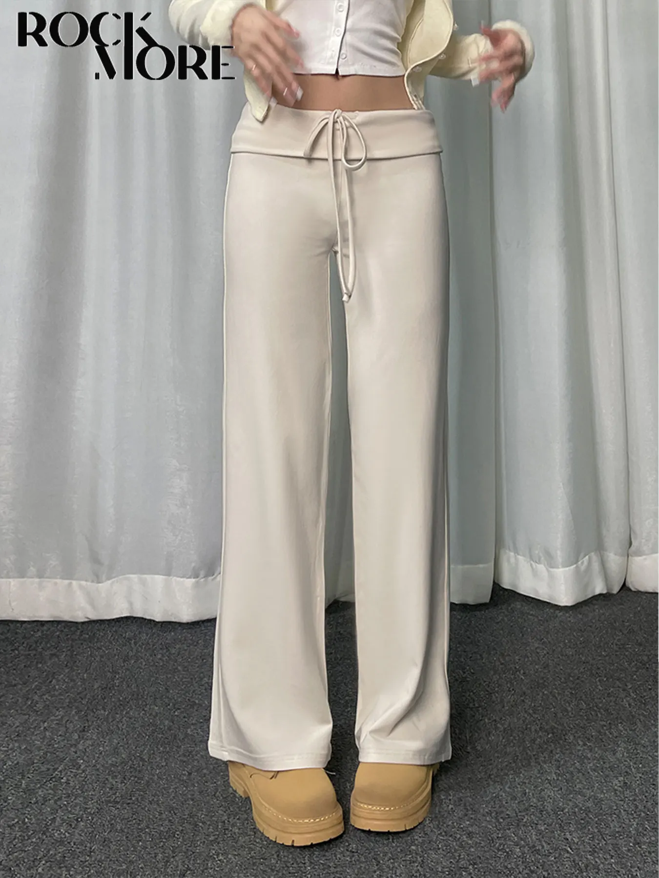 

Rockmore Wholesale Casual Drawstring Solid Pants Y2K Basic Low Waist Straight Trousers Women Aesthetic Chic Ankle-Length Bottoms