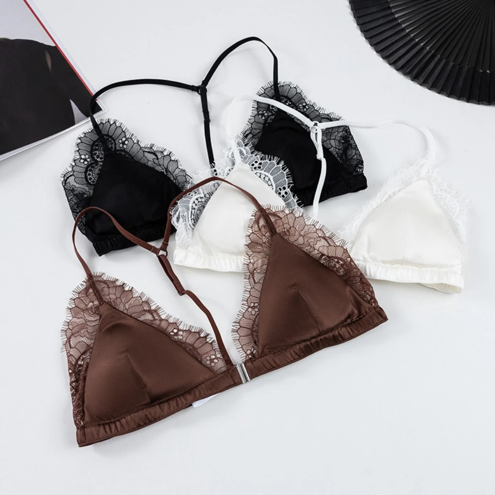 Luxury Silk Bra Sexy Female Lingerie Front Closure Comfortable French Lace Pitted Bra Underwear Women's Bras Top Bralette Mujer