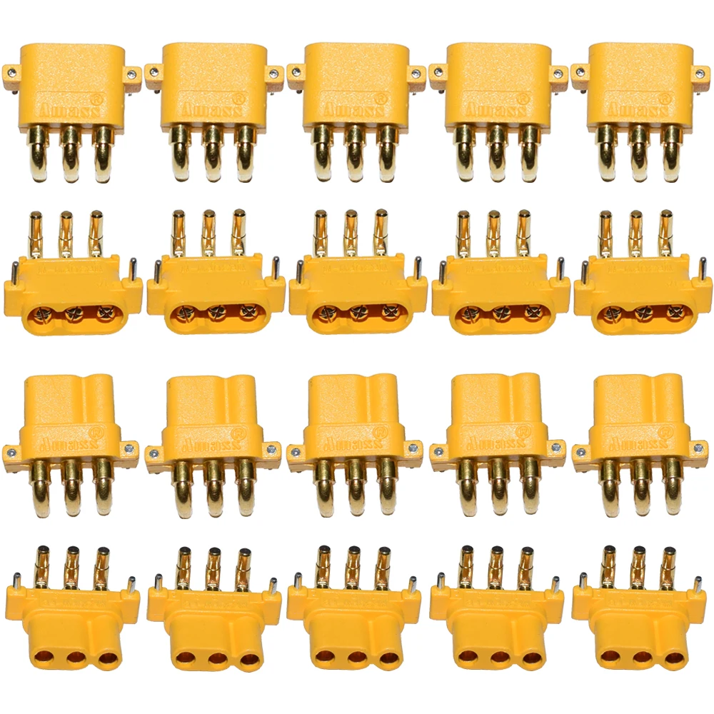 10PCS AMASS MR30PW MR-30 PCB 3-pin PCB Male Female 2mm Bullet Connectors Plugs For RC Lipo Battery Multicopter Airplane Car Toys