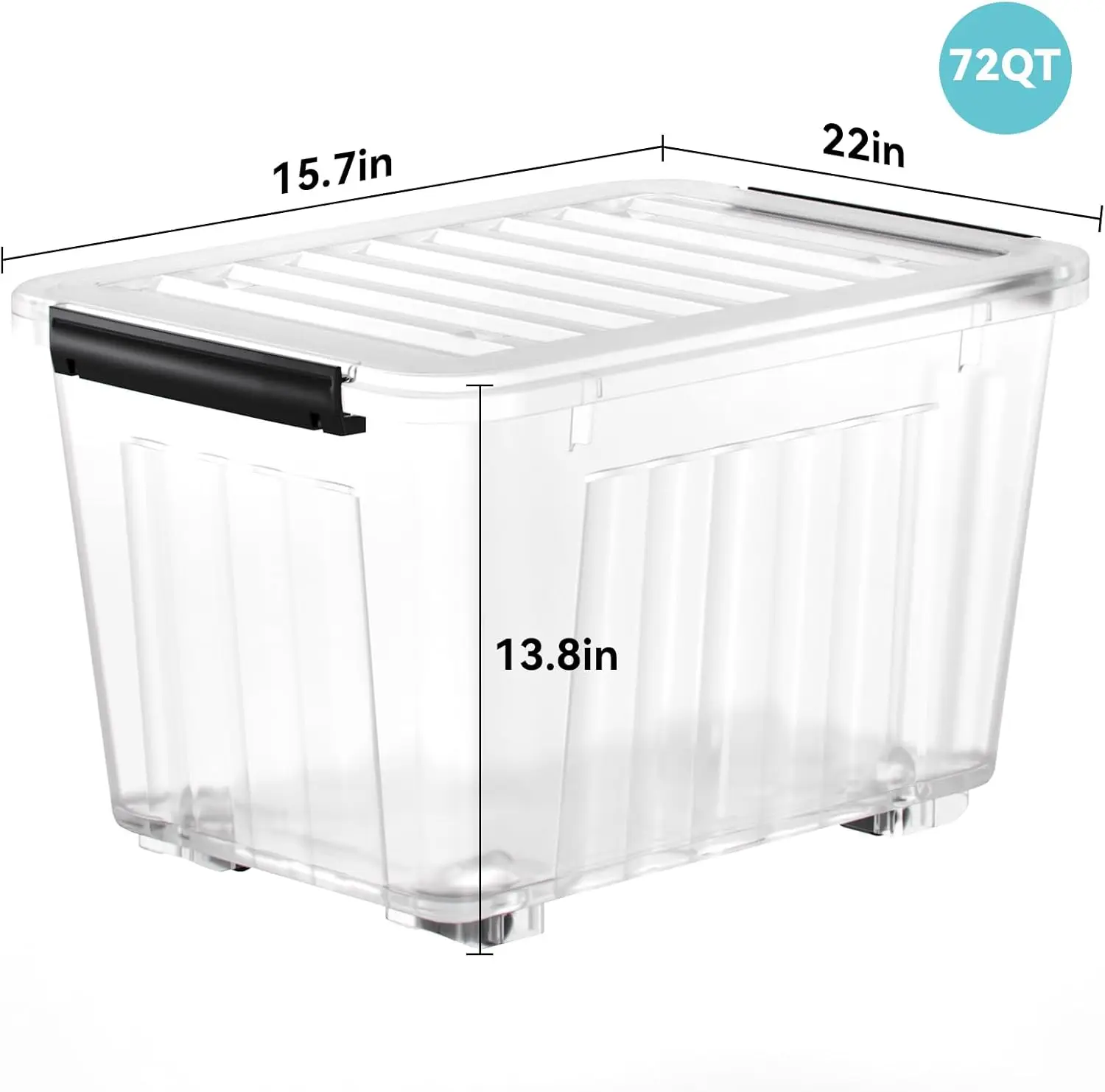 72 Quart Stackable Nestable Storage Bins with Lids and Latches, Clear Plastic Containers (6-Pack)