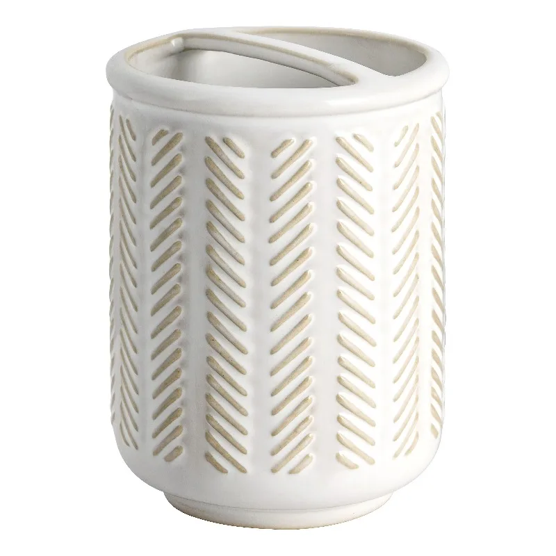 

Reactive Glazed Ceramic Toothbrush Holder, Creamy White