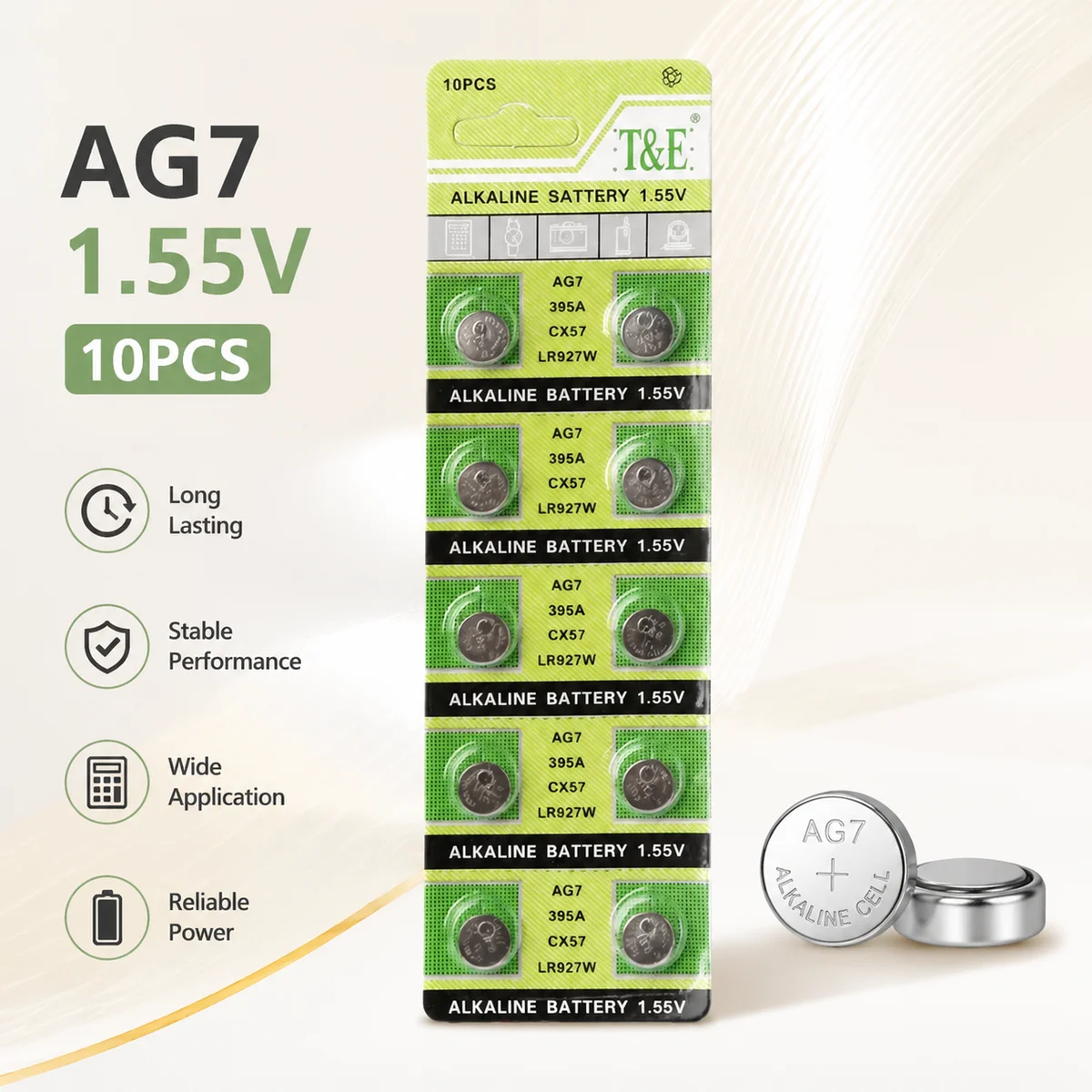 Alkaline Button Coin Cell Battery AG7 1.55V 10PCS, LR927 LR57 SR927W 399 GR927 395A Replacement For Watch Clock Electronics