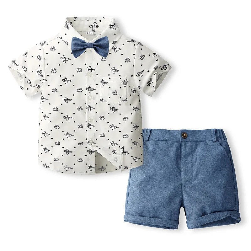 

3Piece Summer Kids Clothes Boys Korean Fashion Cartoon Gentleman Tie Cotton Short Sleeve Baby Tops+Shorts Children's Sets BC540