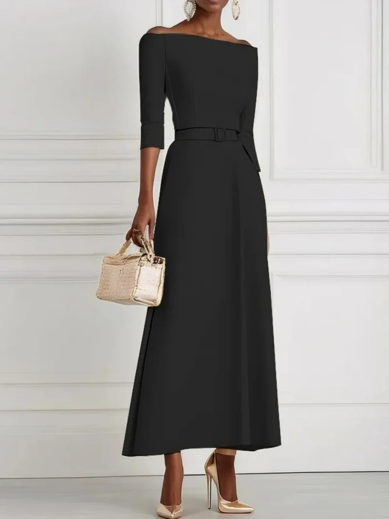 

Spring and summer solid colour fashion temperament waist-tight one-shoulder dress women
