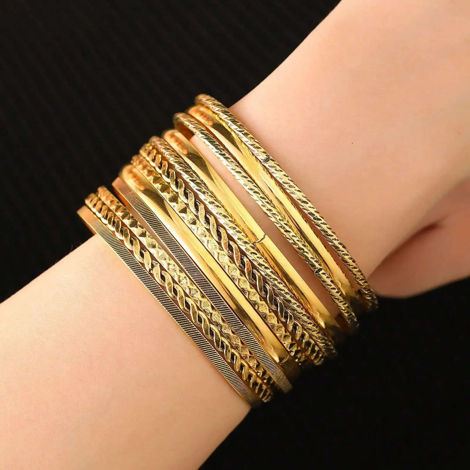 Gold Tone Boho Stackable Bangle Set Bohemian Stackable Bracelets For Women Vintage Inspired Cuff Bangle Set Ideal For Summer Vacation And Outdoor Music Festivals